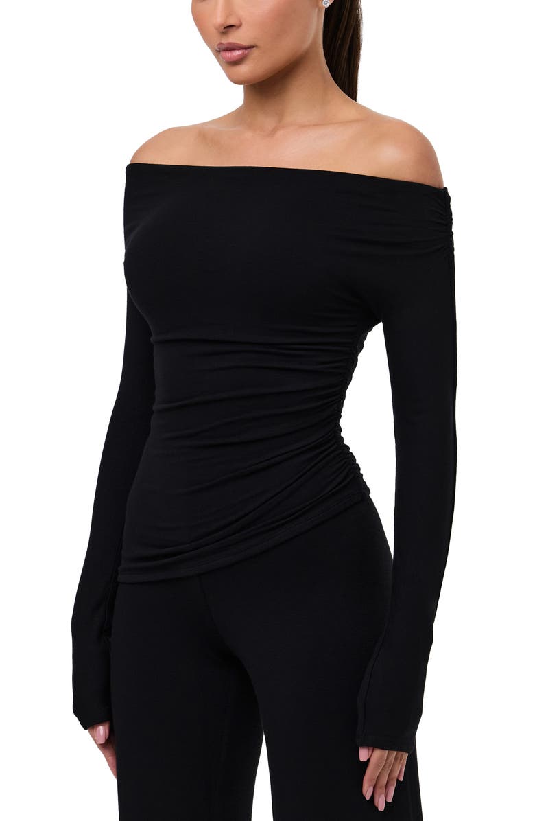 Naked Wardrobe Off the Shoulder Ruched Top, Alternate, color, Black