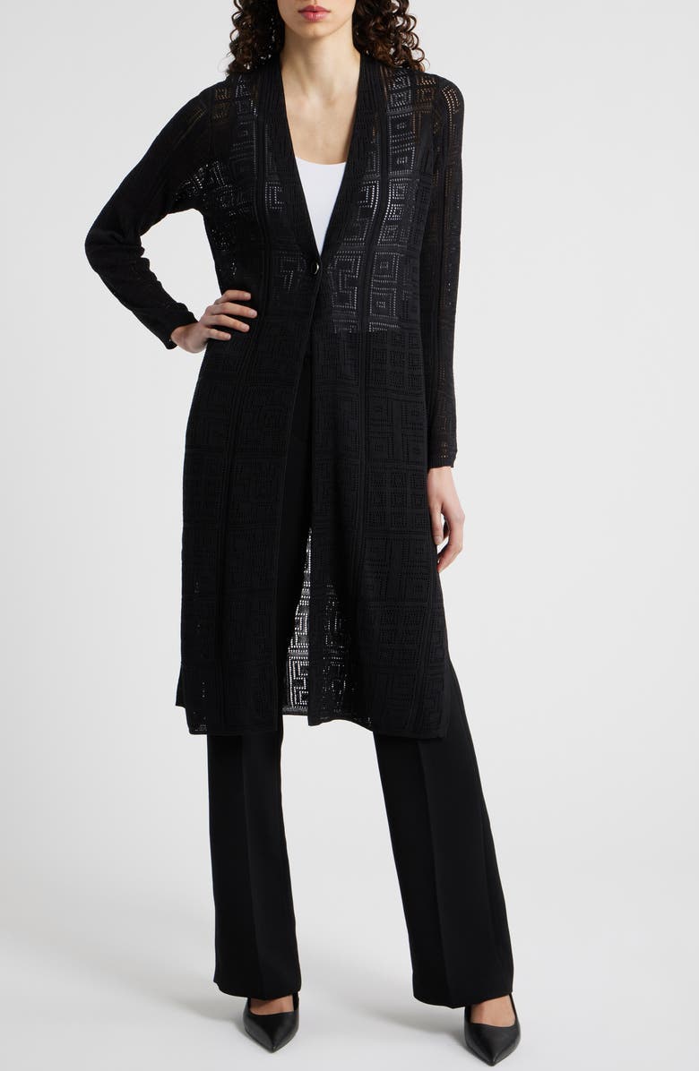 Anne Klein Open Stitch Cotton Blend Long Cardigan, Alternate, color, Anne Black