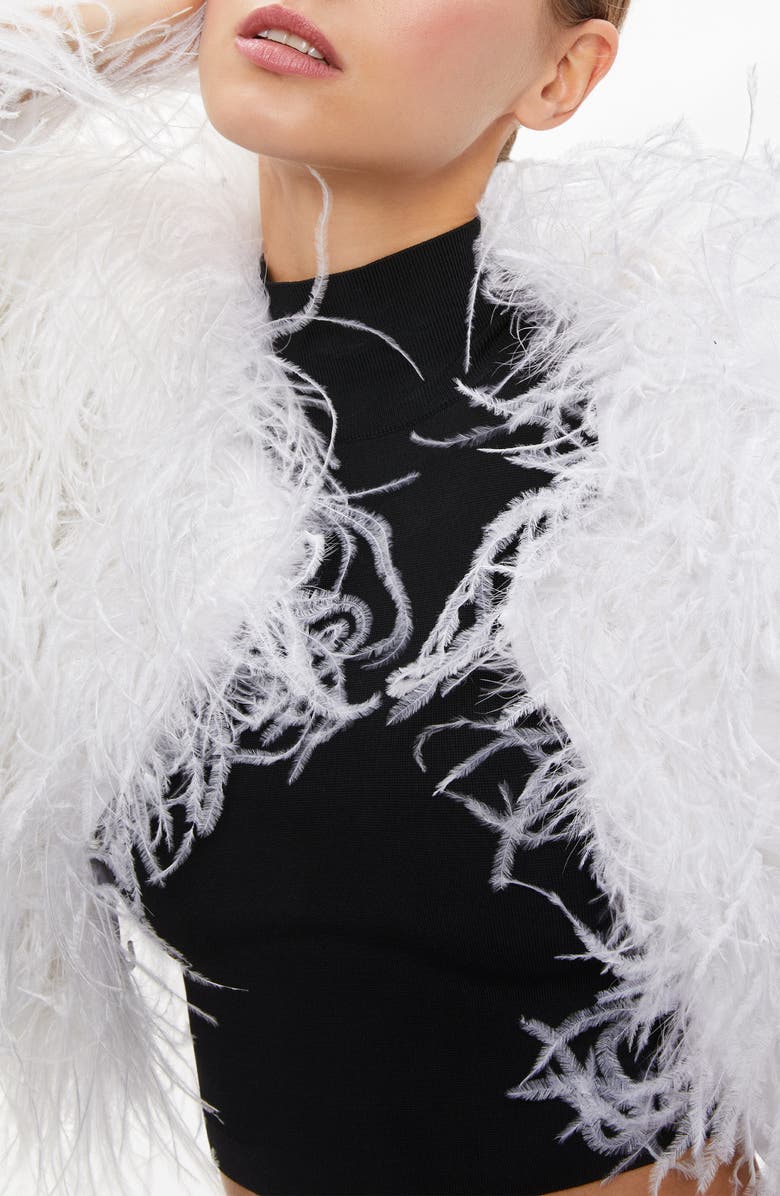 Alice + Olivia Kidman Feather Crop Jacket, Alternate, color, 
