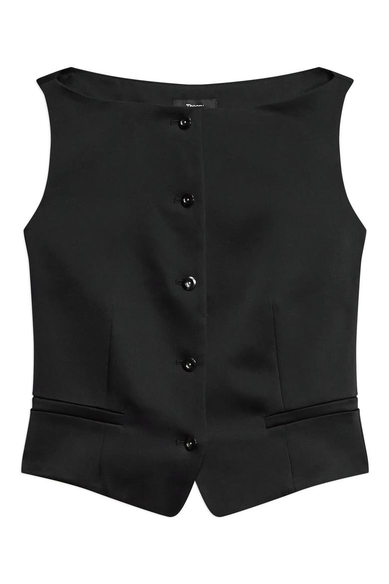 Boat Neck Satin Vest, Alternate, color, BLACK