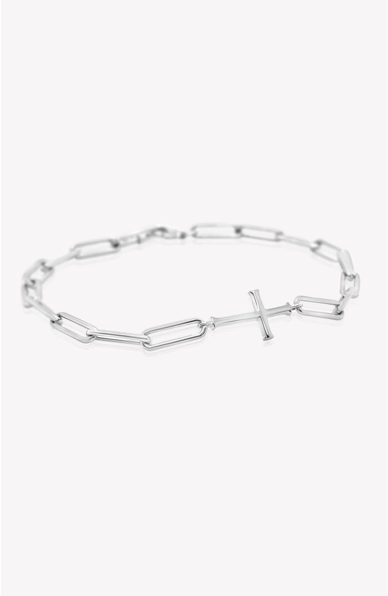 Rizen Jewelry Chain Breaker Cross Bracelet, Main, color, Sterling Silver