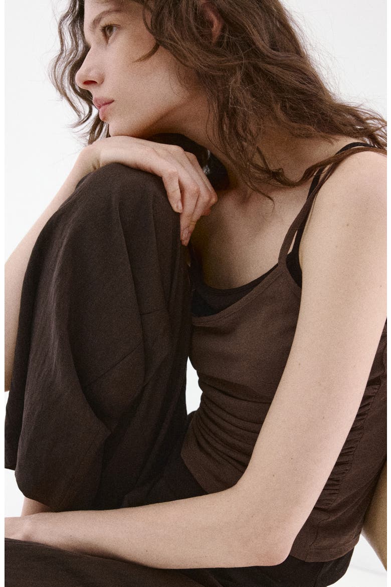 Double-Layered Draped Top, Alternate, color, BROWN