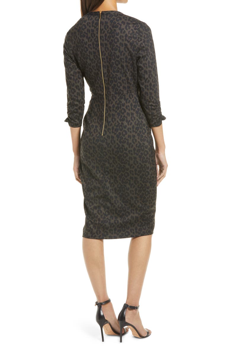 Plaid V-Neck Sheath Dress, Alternate, color, LEOPARD