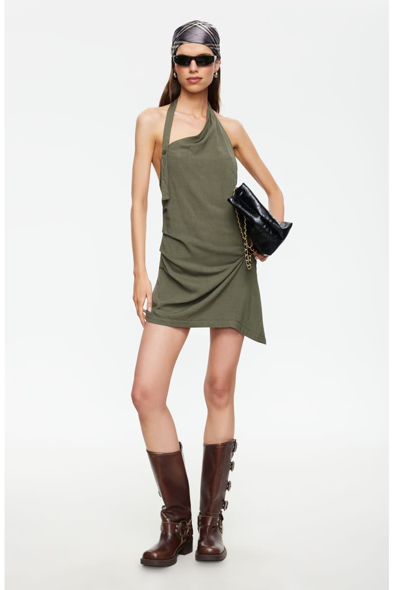 Moonlight Halter Linen Blend Minidress, Alternate, color, KHAKI