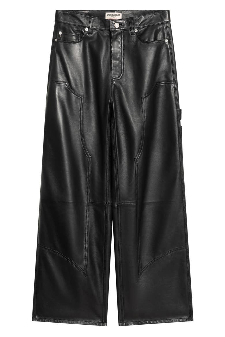 Perya Leather Wide Leg Pants, Alternate, color, BLACK