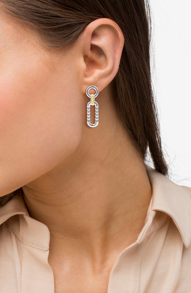 LAGOS Signature Caviar Link Drop Earrings, Alternate, color, Silver Gold