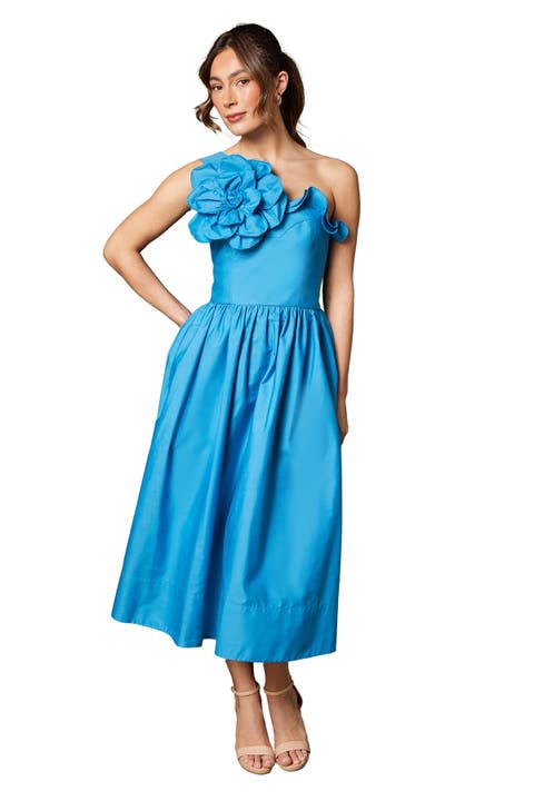 One Shoulder Corsage Midi Dress