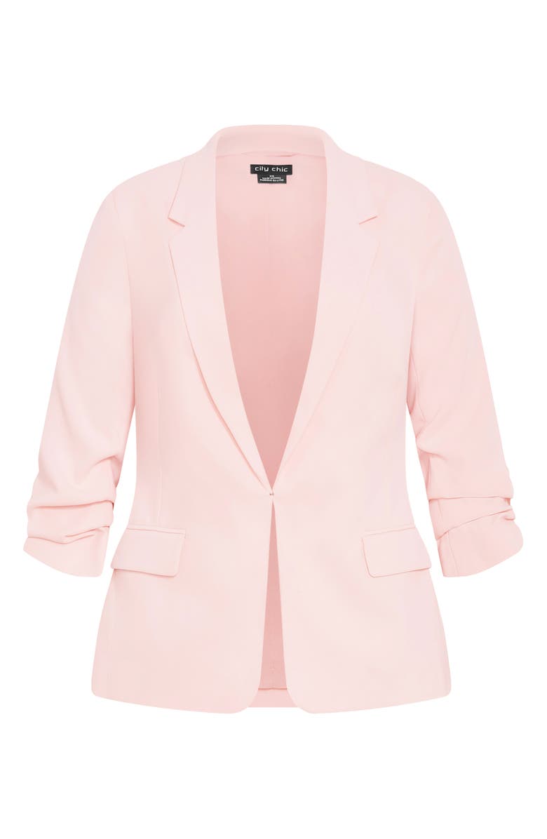 City Chic Abbie Ruched Sleeve Blazer, Alternate, color, Heavenly Pink