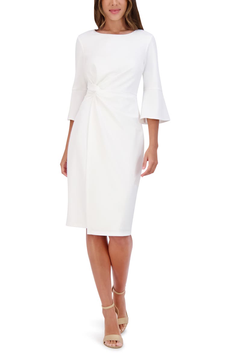 Kensie Elbow Length Bell Sleeve Sheath Dress, Main, color, Ivory