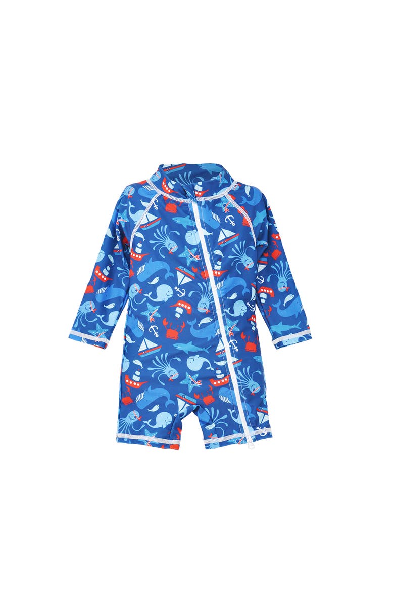 Flap Happy Infant and Toddlers Sun Protective UPF 50+ Shortie Surf Swimsuit, Main, color, Nautical Fun