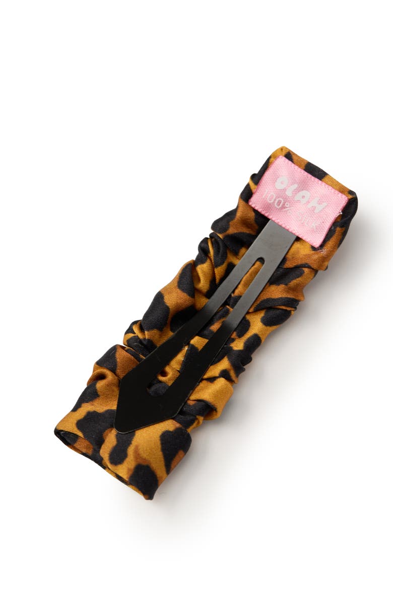 Leopard Silk Hair Barrette Clip, Alternate, color, Brown
