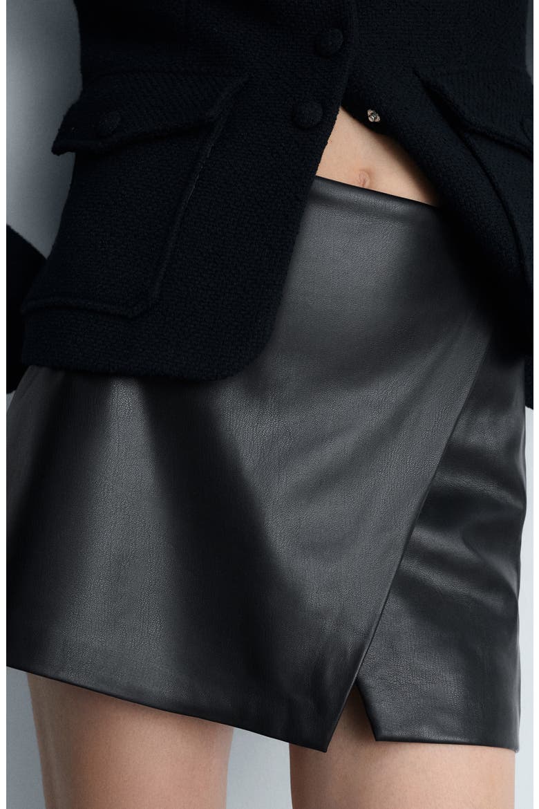 Faux Leather Wrap Miniskirt, Alternate, color, BLACK