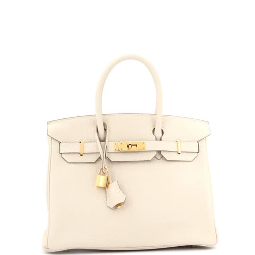 Pre-owned Hermes  Hermes Birkin Handbag Light Clemence With Gold Hardware 30 In White