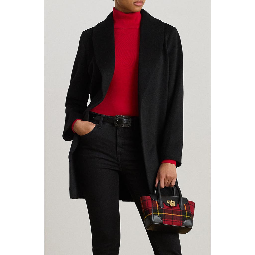 Ralph Lauren Lauren Wool Blend Wrap Coat In Black
