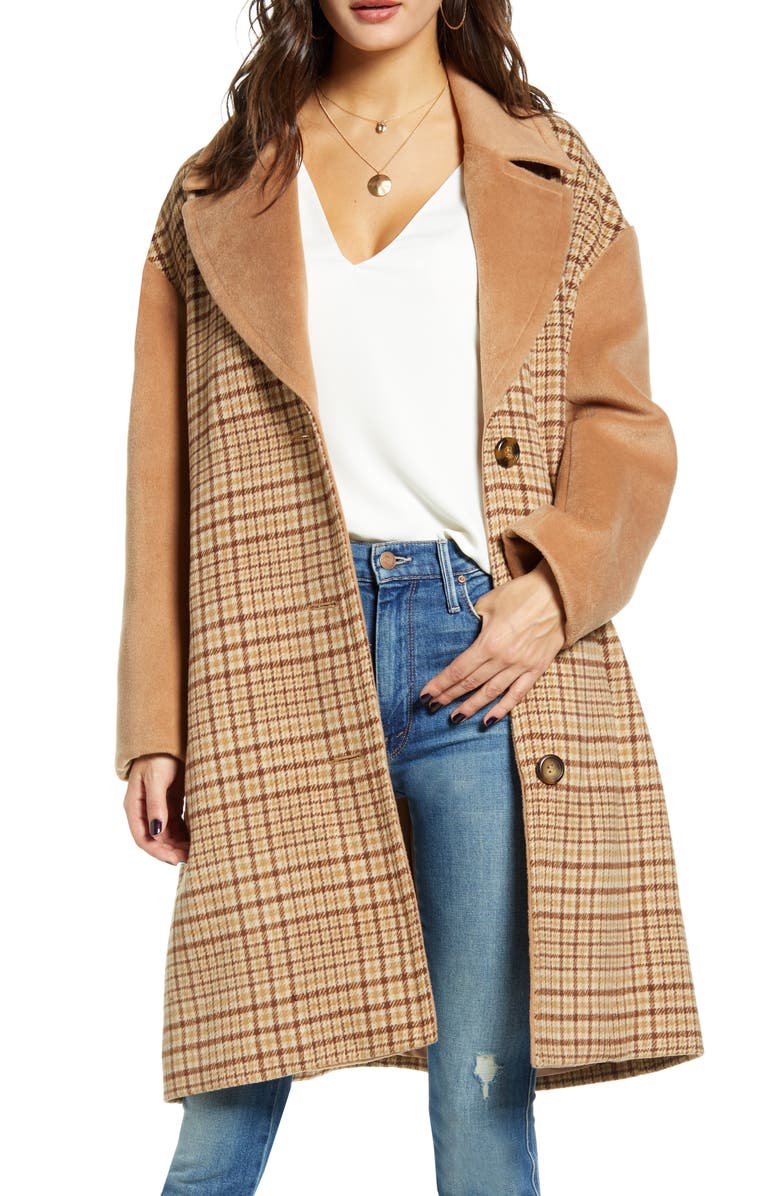 Mural Plaid Longline Coat, Main, color,