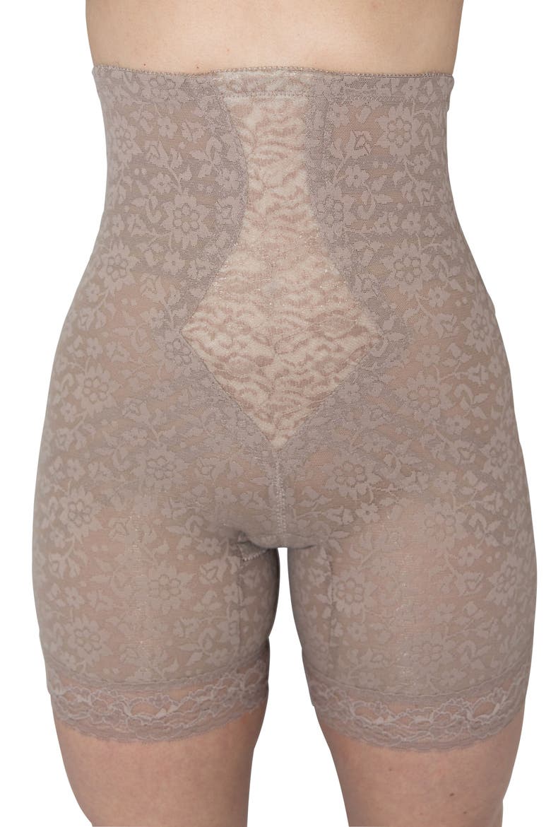Extra Firm No Roll High Waist Lace Thigh Slimmer, Main, color, Mocha