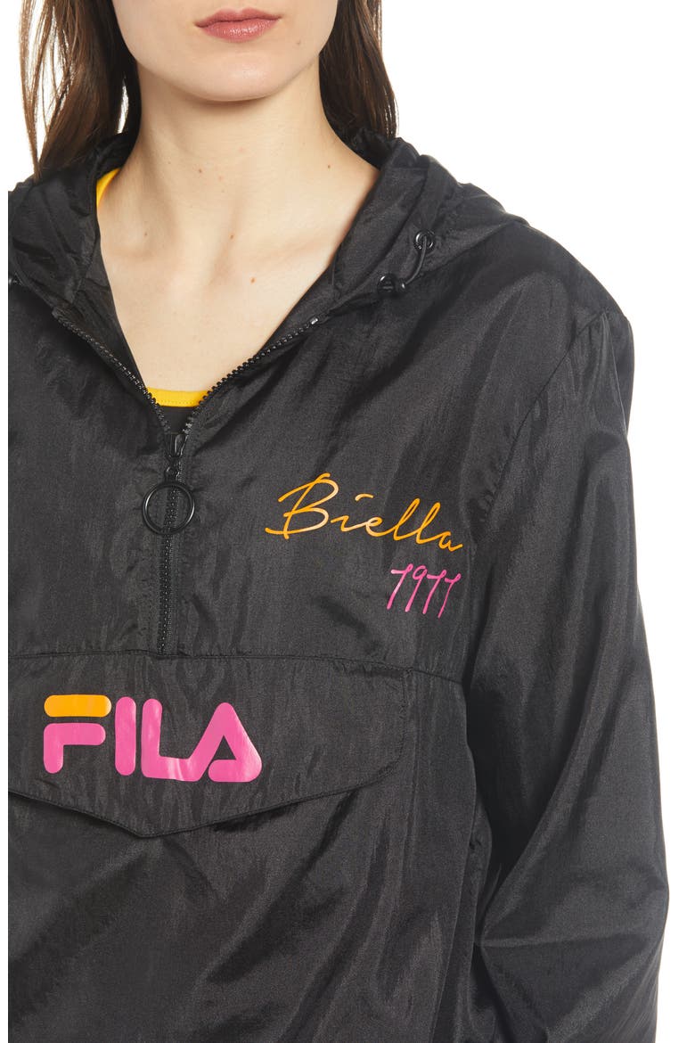 Jana Quarter Zip Nylon Anorak, Alternate, color, BLACK/ FUCHSIA PURPLE