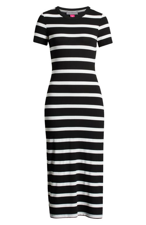 Vince Camuto Stripe Rib Sweater Midi Dress In Rich Black