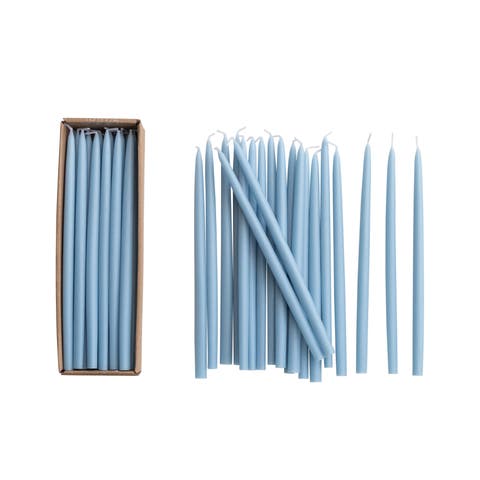 24-Piece Unscented Thin Taper Candles in Box, Light Blue