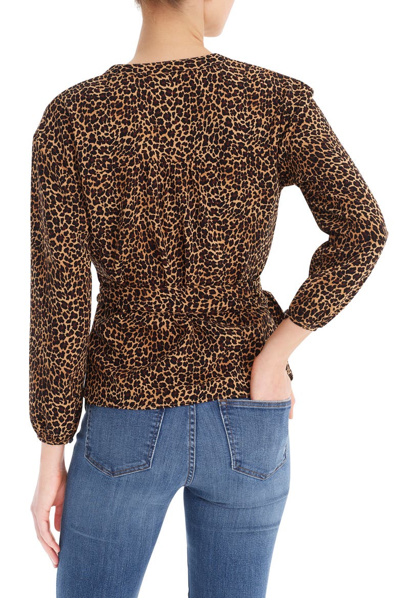 Sara Drapey Leopard Print Wrap Top, Alternate, color, BLACK TAN