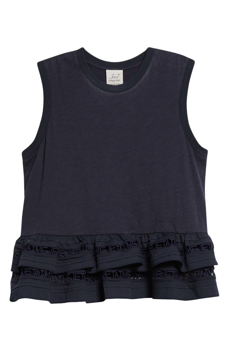 Cinq à Sept Landri Layered Ruffle Tank, Alternate, color, Navy
