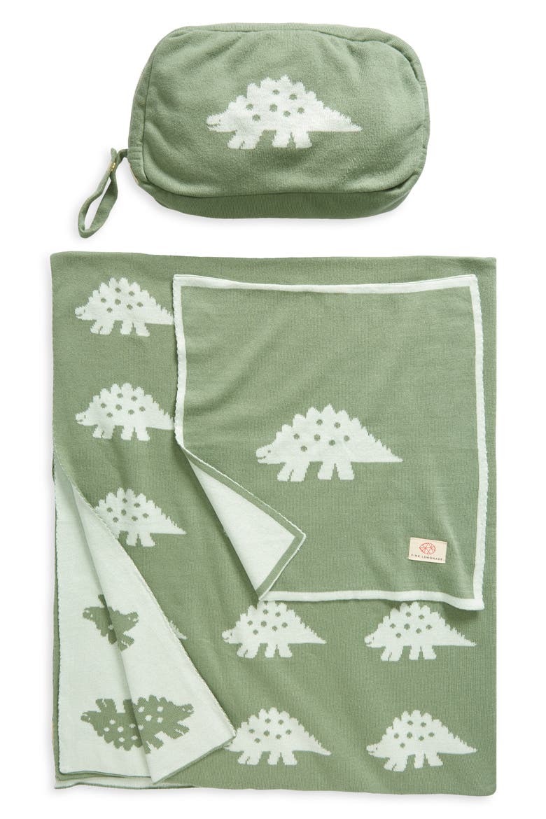 Dinosaur Organic Cotton Baby Blanket & Travel Pouch Set, Main, color, SPRING GREEN/ MINT