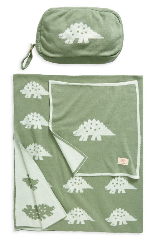 Pink Lemonade Dinosaur Organic Cotton Baby Blanket & Travel Pouch Set in Spring Green/Mint  product