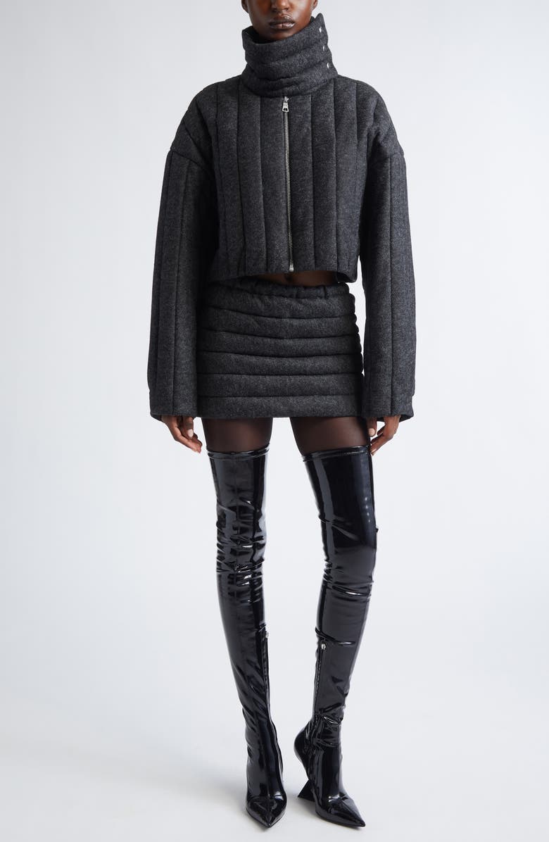 LaQuan Smith Quilted Funnel Neck Jacket, Alternate, color, Grey