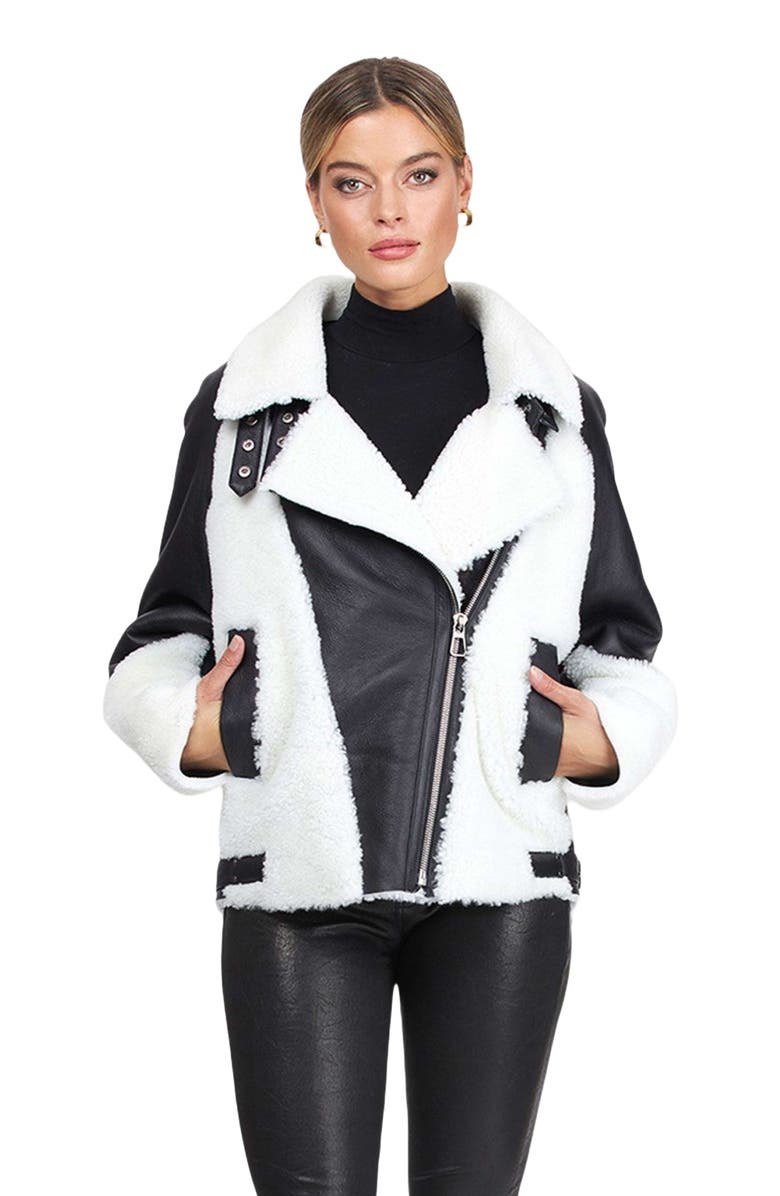 GORSKI Genuine Shearling Asymmetrical Zip Jacket, Alternate, color, Black/White