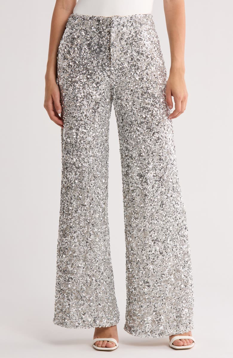 Alice + Olivia Mame Sequin Wide Leg Pants, Main, color,