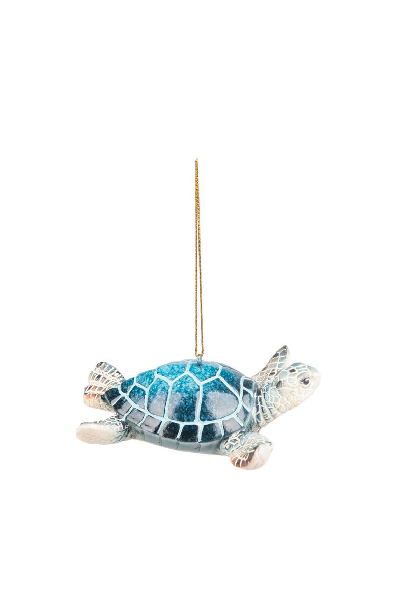 Cozumel Reef Blue Sea Turtle Coastal Nautical Decorative Christmas Tree Ornament, Main, color, Blue