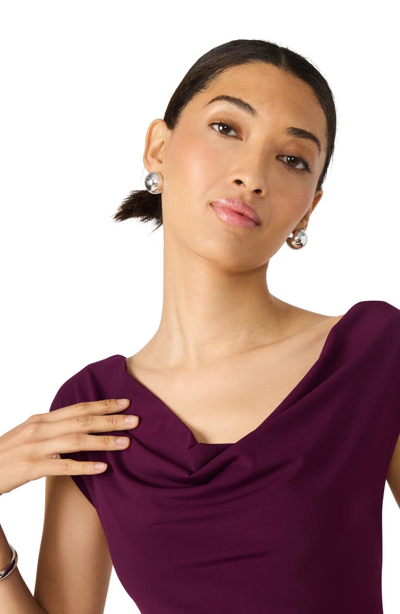 Steve Madden Kalin Asymmetric Cowl Neck Midi Dress, Alternate, color, Beet