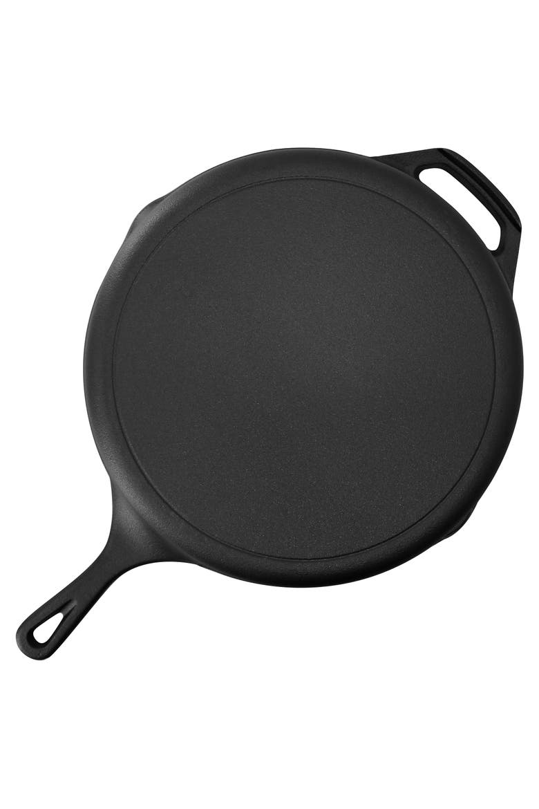 13 Piece Cast Iron Skillet Set with Tempered Glass Lids and Silicone Holders, Alternate, color, Black