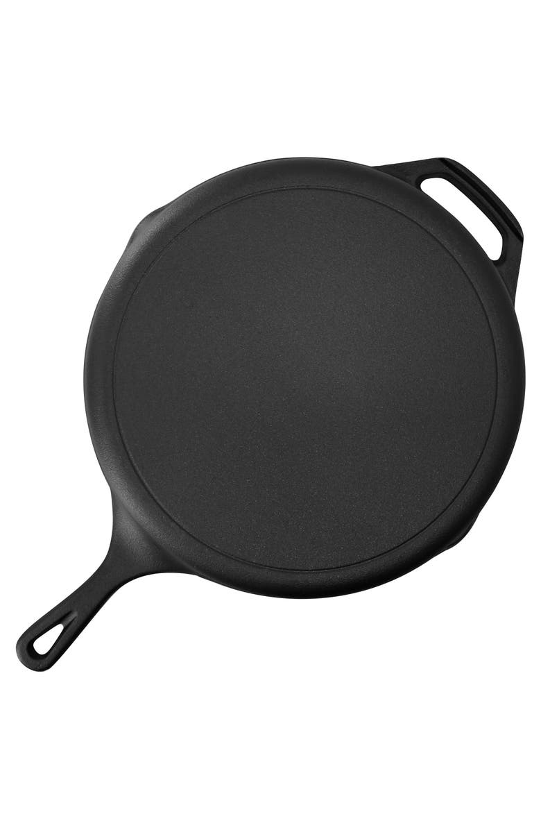 Megachef 12 Inch Pre-Seasoned Cast Iron Skillet with Tempered Glass Lid, Alternate, color, Black