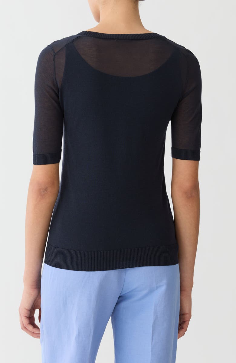 Lafayette 148 New York Iris Intarsia Short Sleeve Finespun Voile Sweater, Alternate, color, Ink Multi