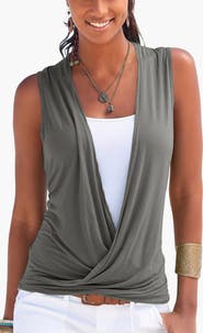LASCANA Women's Sleeveless Wrap Look Top