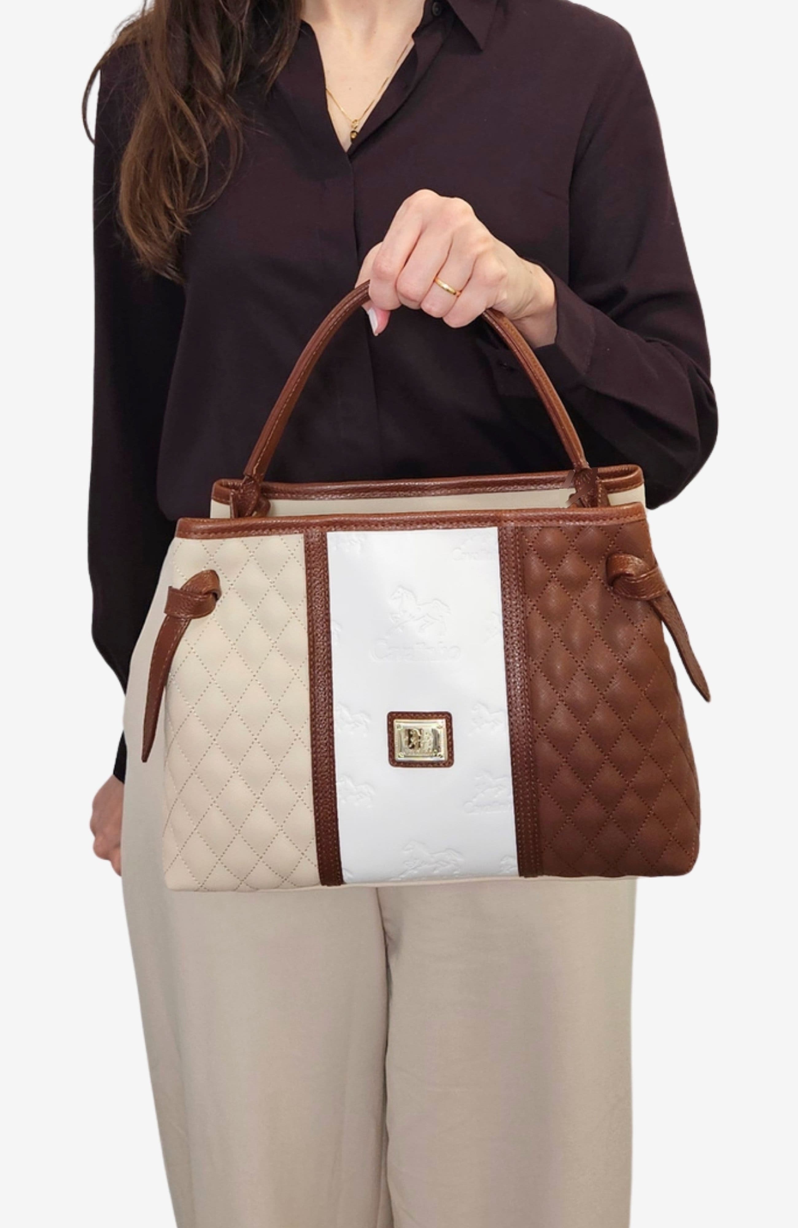 Sublime Handbag 627, Alternate, color, Camel Brown / Beige / White