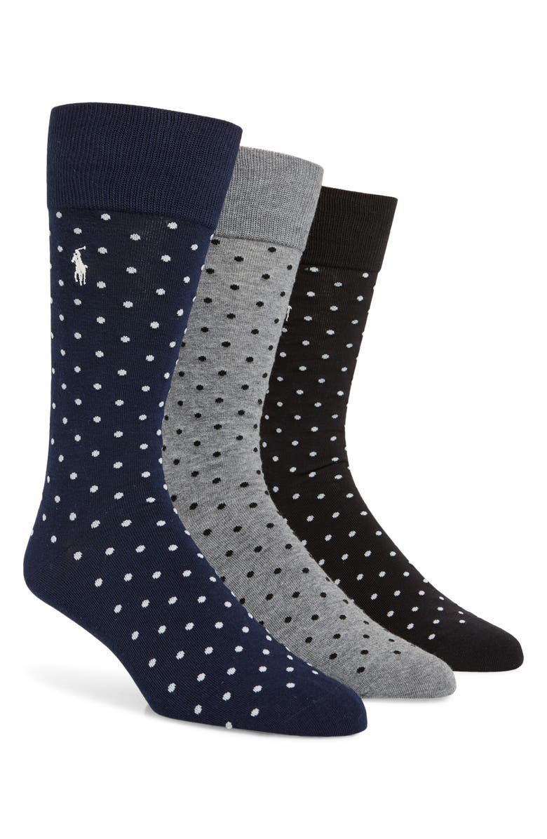Polo Ralph Lauren Pindot Assorted 3-Pack Dress Socks, Main, color, Navy Assorted