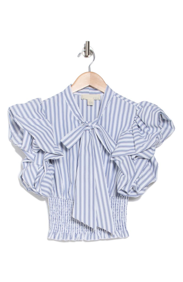 BY DESIGN Dorothy Tie Front Ruffle Sleeve Crop Top, Alternate, color, Marthas Vineyard Stripe