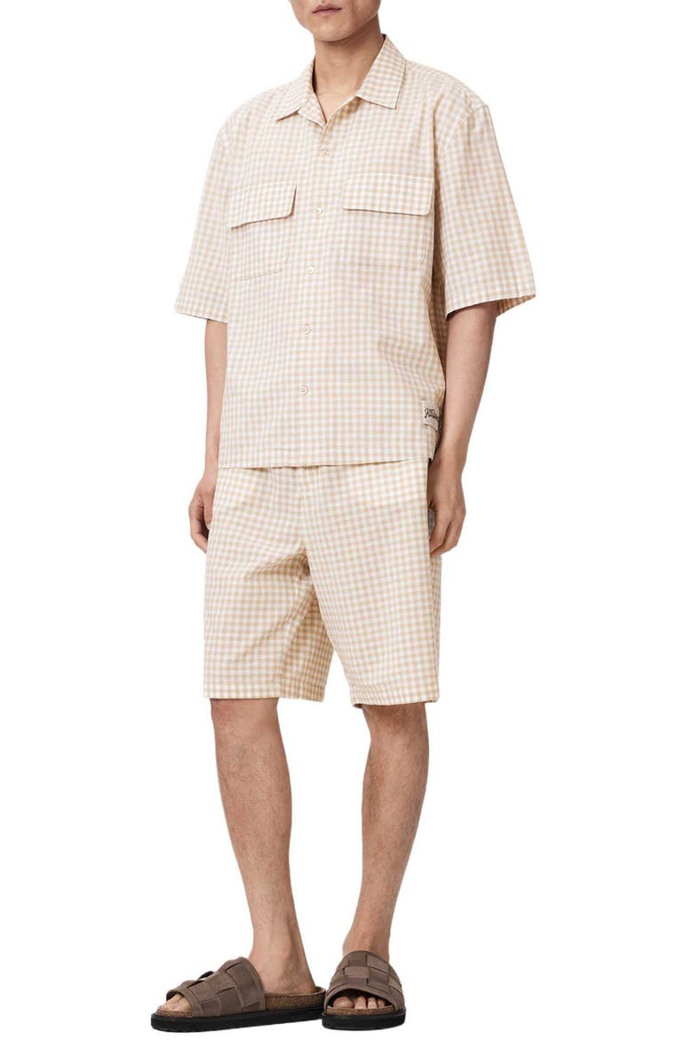 AllSaints Rockland Gingham Cotton Button-Up Shirt, Alternate, color, Desert Yellow