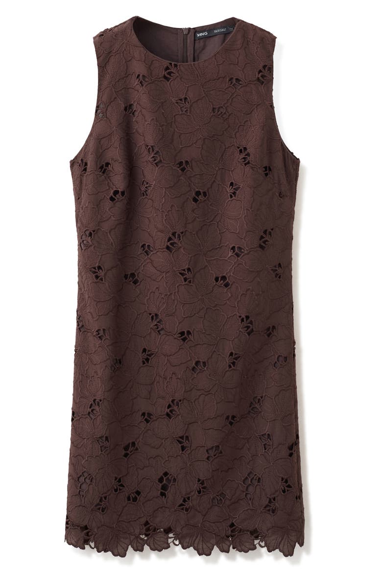 Floral Embroidered Cutout Dress, Alternate, color, BROWN