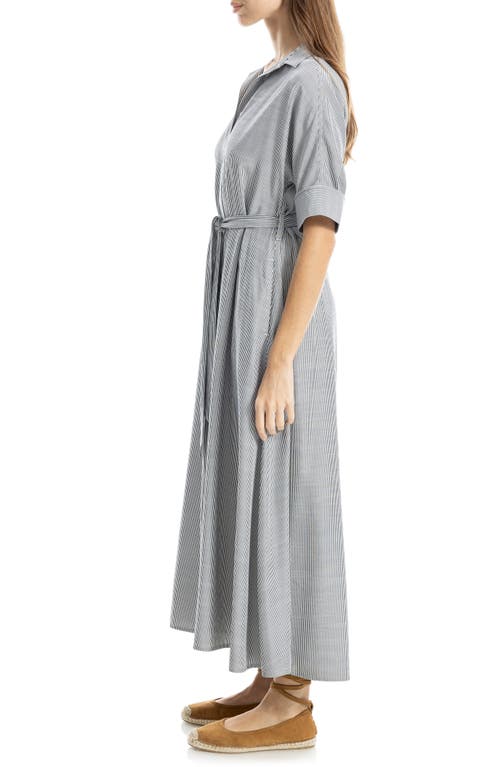 Max Studio Stripe Short Sleeve Maxi Shirtdress In Black/off White Mini Stripe