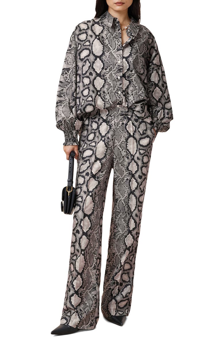 AllSaints Charli Snakeskin Print Button-Up Shirt, Alternate, color, Flow Ecru White