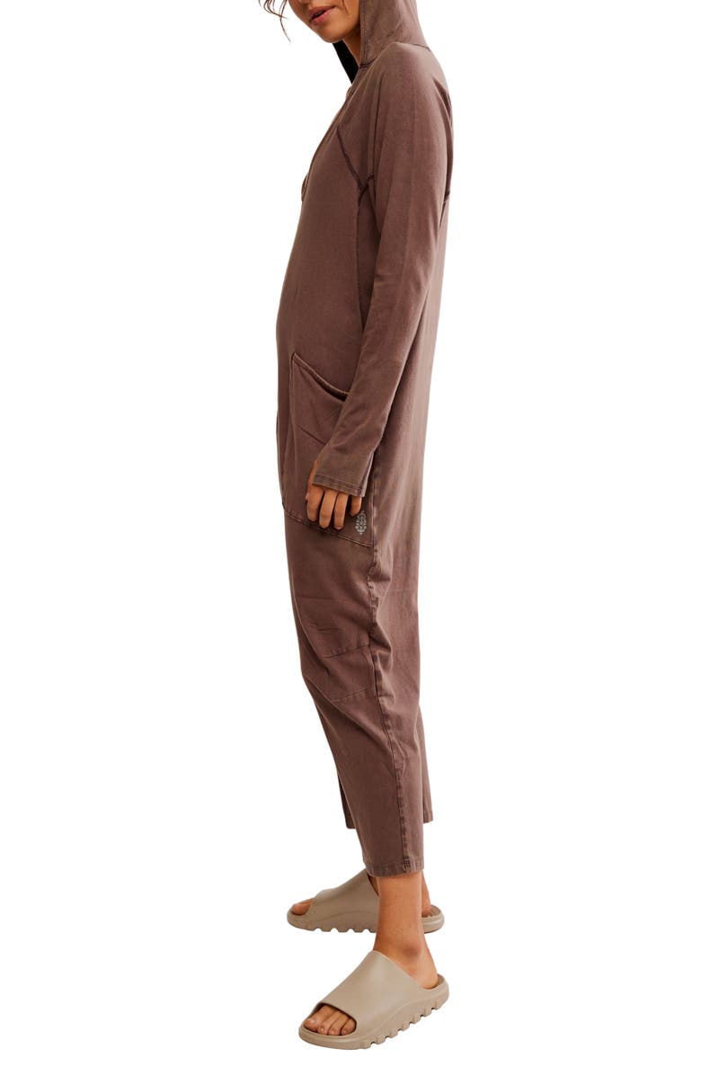Free People FP Movement Hot Shot Long Sleeve Stretch Cotton Jumpsuit, Alternate, color, Dark Espresso