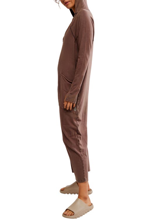 Free People Fp Movement Hot Shot Long Sleeve Stretch Cotton Jumpsuit In Dark Espresso