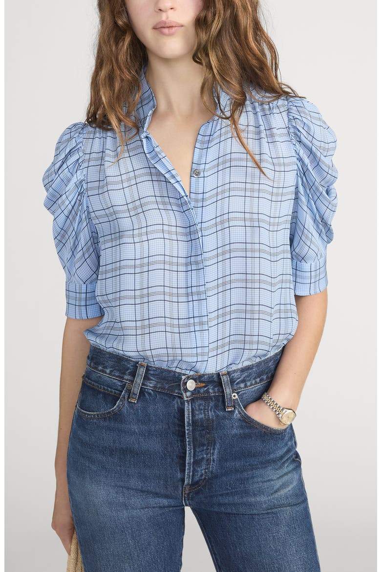 Gillian Plaid Silk Button-Up Shirt, Main, color, SKY BLUE MULTI