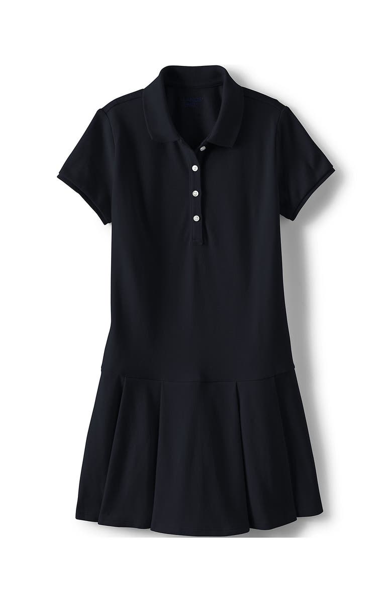 Lands' End School Uniform Girls Short Sleeve Mesh Pleated Polo Dress, Alternate, color, Black