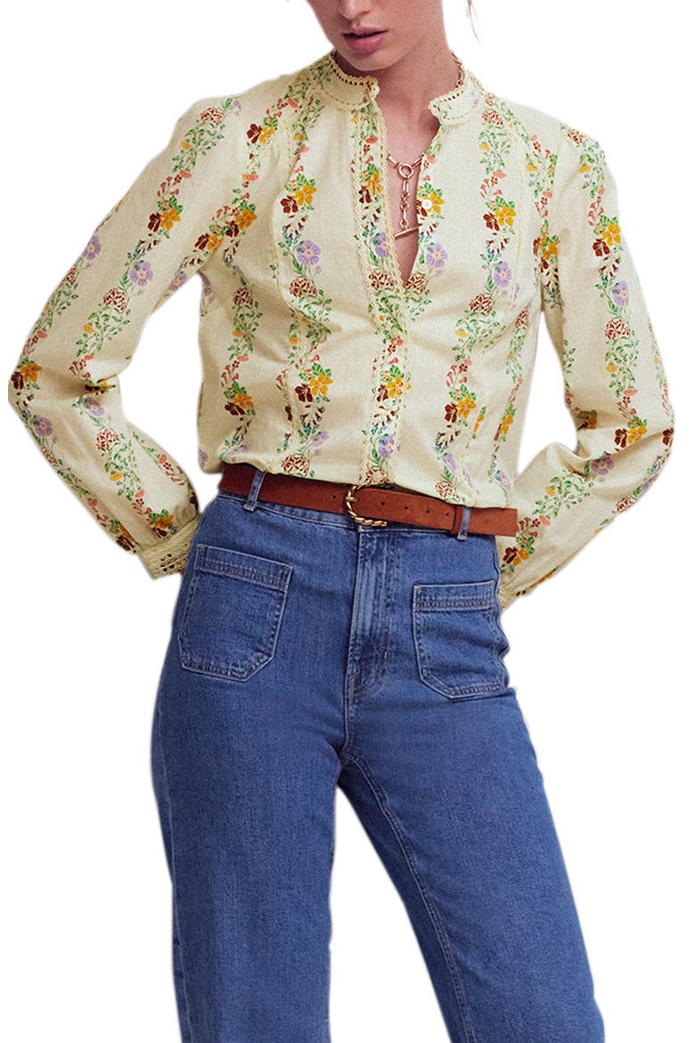 Rhea Lace Trim Woven Shirt, Main, color, IVORY FLORAL PLACEMENT