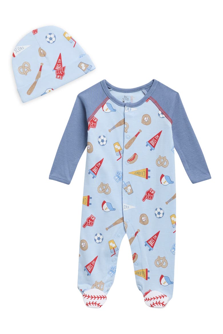 Baseball Footie & Cap Set, Main, color, BLUE