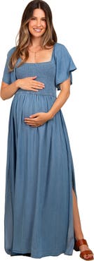 PinkBlush Chambray Smocked Maxi Dress